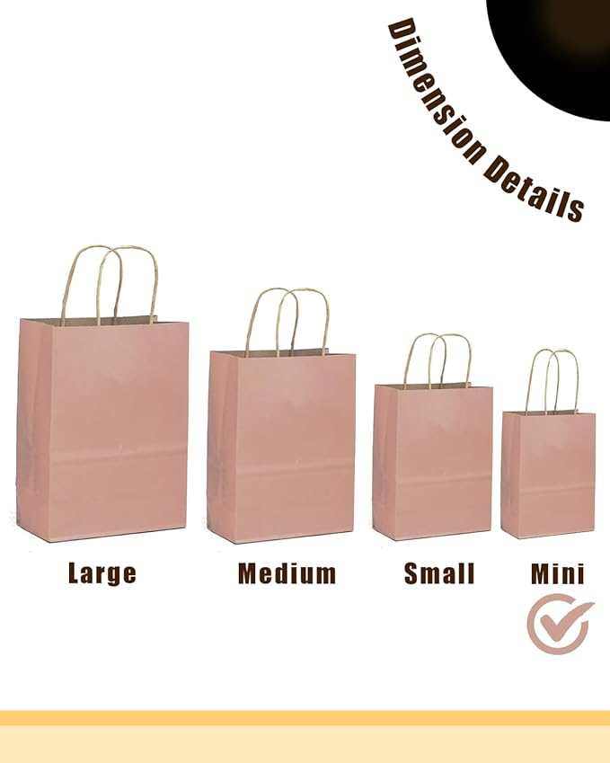 qiqee 24 Pcs Coffee Mini Paper Gift Bags with Handles 6"x4.5"x2.5" Small Brown Kraft Party Favor Bags Treat Bags Multiple Uses (Mini size)