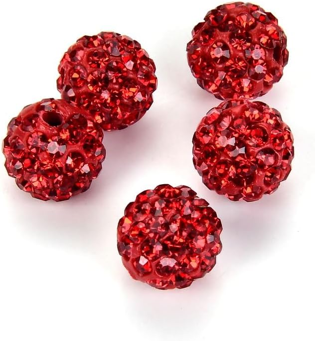 100pcs Adabele Grade A Suncatcher Crystal Rhinestone Pave Loose Beads 12mm Light Siam Red Polymer Clay Disco Ball Spacers Compatible with Shamballa All Craft Jewelry Making DB12-6