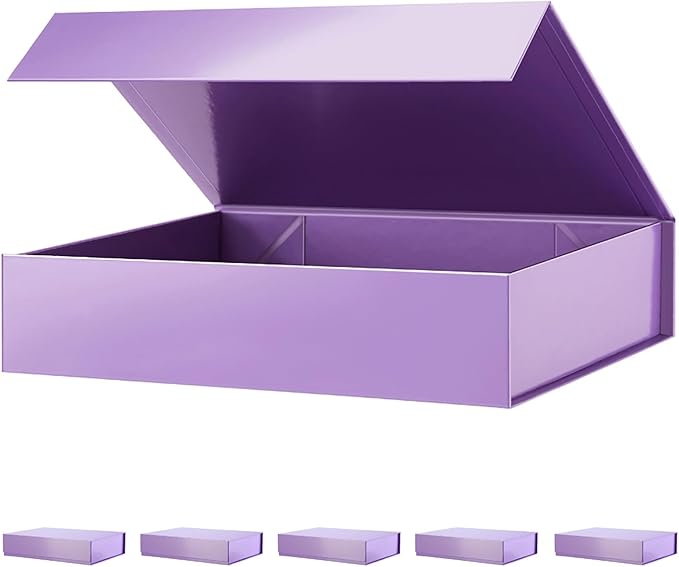 PACKHOME 6 Gift Boxes 11.5x8x2.5 Inches, Sturdy Shirt Boxes with Magnetic Lids for Multiple Occasions (Glossy Purple)