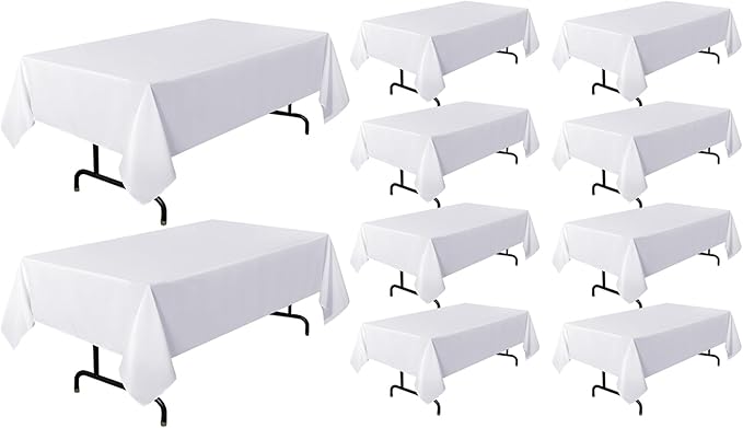 sancua 10 Pack White Tablecloth 60 x 102 Inch, Rectangle Table Cloth for 6 Feet Tables - Stain and Wrinkle Resistant Washable Polyester Table Cover for Dining Tables, Buffet Parties and Camping