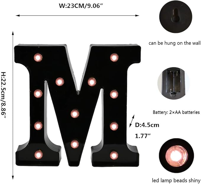 OYCBUZO Light Up Black Alphabet Marquee Letters Sign LED Marquee Number Lights Sign for Night Light Home Bar Christmas Party Lamp Wedding Birthday Decoration M