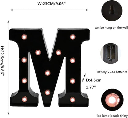 OYCBUZO Light Up Black Alphabet Marquee Letters Sign LED Marquee Number Lights Sign for Night Light Home Bar Christmas Party Lamp Wedding Birthday Decoration M