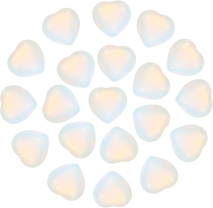 PATIKIL 20 Pcs Natural Heart Shaped Crystal Stone, 0.6 Inch Mini Polished Love Gemstone Crystal, Pocket Rock Engraved Worry Stones for Women Gifts Meditation, AB White