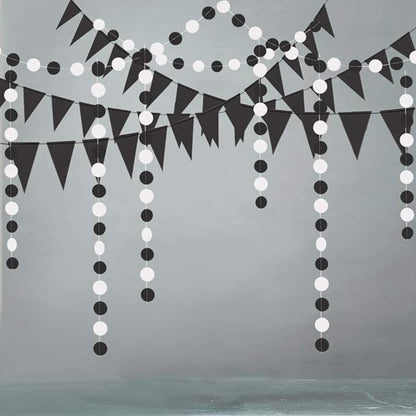 Cheerland Black and White Party Decoration Gothic Circle Garland Halloween Flag Banner for Summerween Birthday Hanging Streamer Banner Backdrop Wedding Baby Anniversary Graduation Shower Party Supply