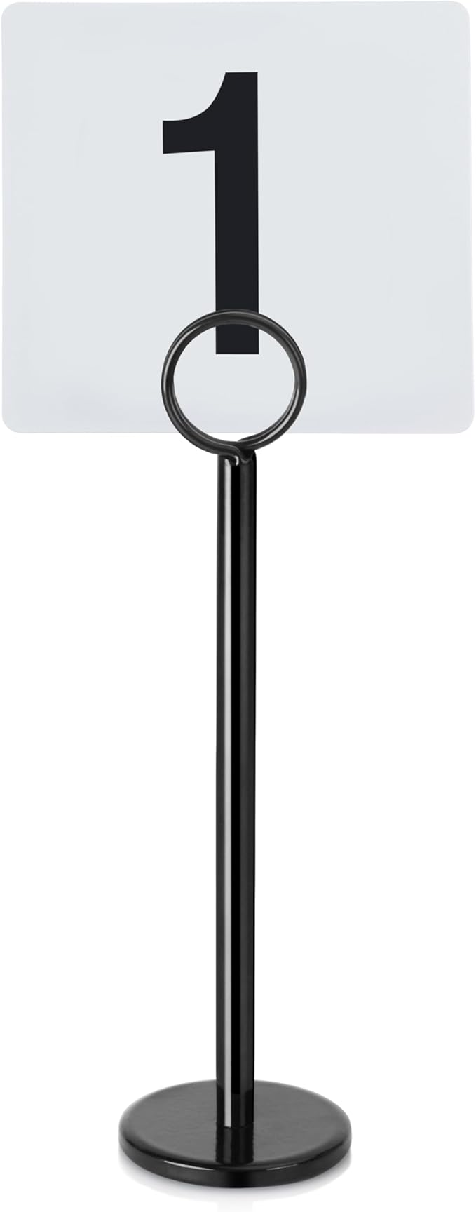 New Star Foodservice 27686 Ring Clip Table Number Card Holders, w/Number Cards, 1 to 25, Set of 12, 8-Inch, Black Stand