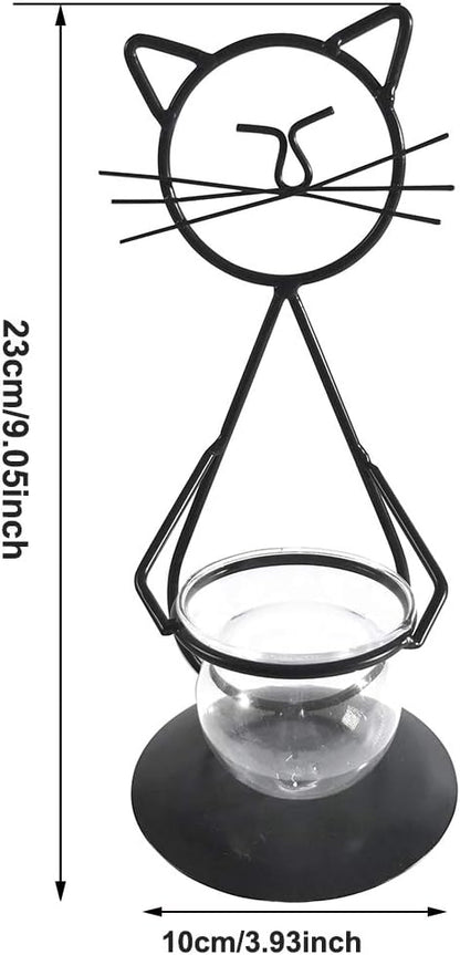 Marbrasse Desktop Glass Planter Vase Holder, Modern Creative Cat Plant Terrarium Metal Stand for Hydroponics Plants Home Garden Wedding Decoration Outdoor Planter Ideas (Style 2)