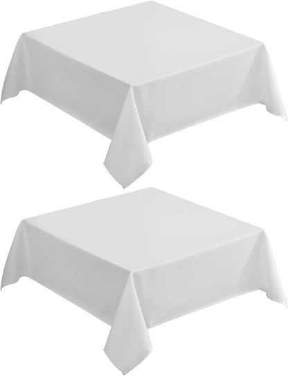 VidaFete Square Tablecloth 2 Pack 52 x 52 Inch Tablecloths Stain Wrinkle Resistant Polyester Dining Table Cover for Kitchen Dinning Party Wedding Rectangular Tabletop Buffet Decoration(White)