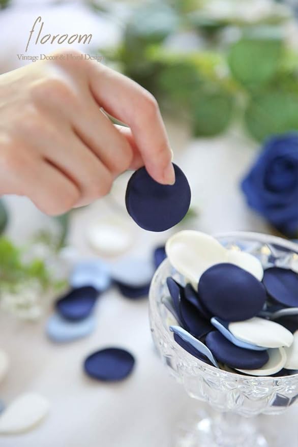 Floroom 500pcs Rose Petals Dusty Blue Navy Faux Silk Flower Petals for Wedding Flower Girl Basket Aisle Scatter Dinner Table Centerpieces Party Confetti Decoration Romantic Night Home Decor
