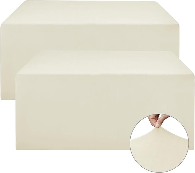 Nasitos Fitted Table Covers Stretch Spandex - 72 x 30 Inch - 2 Pack Beige Rectangle Table Clothes for 6 Ft Folding Tables, Wrinkle Resistant Tablecloths for Parties, Trade Show, Craft Show, Birthday
