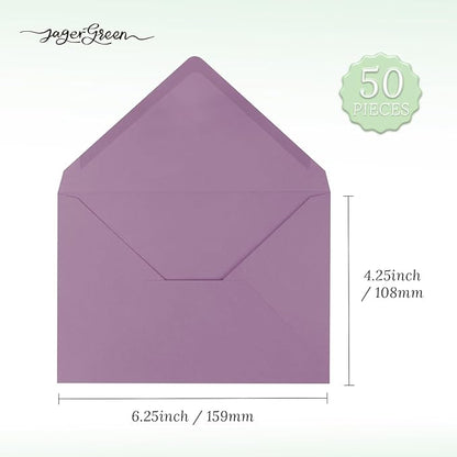 50 Pack 4x6 Envelopes Letter Size, Purple A4 Envelopes Self Seal for Wedding Invitation, Envelope 4.3x6.3 for Greeting Cards, Photos, Baby Shower, Graduation, Thank You Cards, Announcements