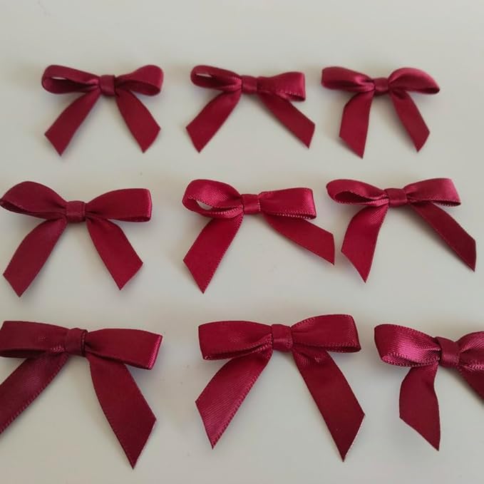 50pcs 1-1/2" Burgundy Satin Ribbon Bows Without Twist Ties Giant Bows for Christmas Holiday Gift Packing&Wrapping (Burgundy)