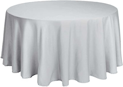 Efavormart Round Tablecloth, 120 Inch Stain & Wrinkle Resistant Washable Table Cloth, Decorative Polyester Fabric Table Cover for Banquet, Wedding, Dining - Silver
