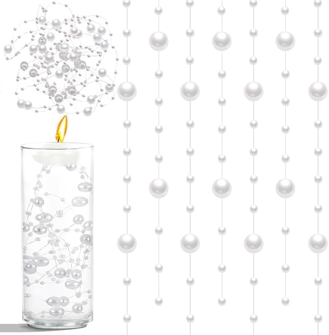 50pcs Pearls String Beads of Pearls, 10+5mm White Artificial Pearl String for Floating Candles Centerpieces, Vase Filler, Wedding Centerpiece Christmas Party Decor