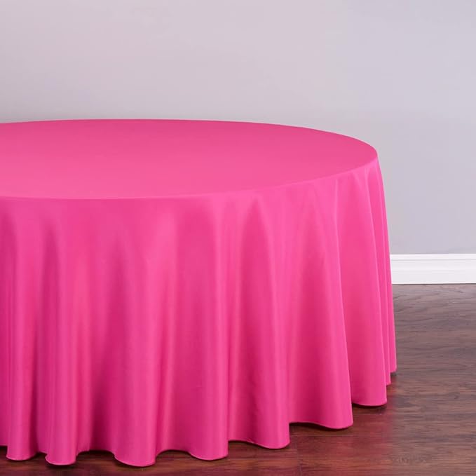 LTC LINENS Fuchsia Round Tablecloth 120 Inch for 60 Inch Round Table - Washable, Wrinkle Resistant Polyester Fabric Cloth for Wedding, Party