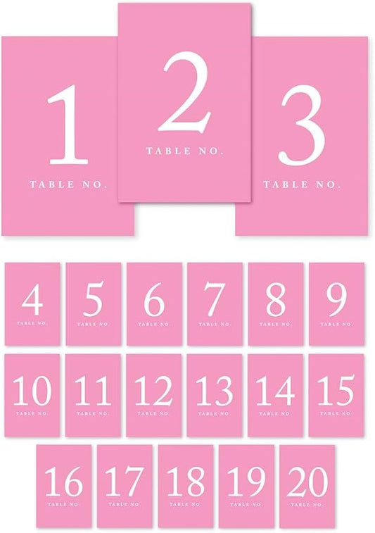 Andaz Press Table Numbers 1-20 on Perforated Paper, Pink, 4x6-inch Single Sided Sign, 1-Set, For Weddings, Girl Baptism Table Decor