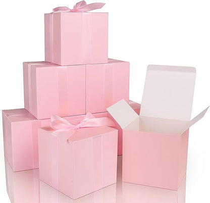 COTOPHER Small Gift Boxes 25 Pack 6x6x6 inches Pink Gift Boxes with Lids for Gifts, Crafting, Wedding Party Favor, Cupcake Boxes, Candy, Bridesmaids Proposal Box with Ribbons and Stickers