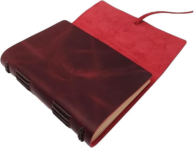 Red Notebook Journal - Genuine Leather Journals for Writing Small Size Diary 5.5x7.5 Inch, Notepad For Women and Man, Gifts,Work,Travel Wine Red