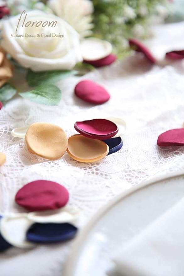 Floroom 300pcs Rose Petals Burgundy Navy Faux Silk Flower Petals for Wedding Flower Girl Basket Aisle Runner Scatter Dinner Table Centerpieces Party Confetti Bridal Shower Romantic Night Decoration