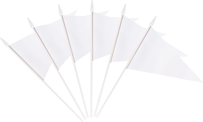 12 Pack White Pennant Flags Small Mini Hand Held Solid Color Pennant On Sticks Flags with 12.6"Solid Pole & Spear Top,Party Events Celebration,School,Grand Opening,Kids Birthday,Sports Clubs,Flower Pot