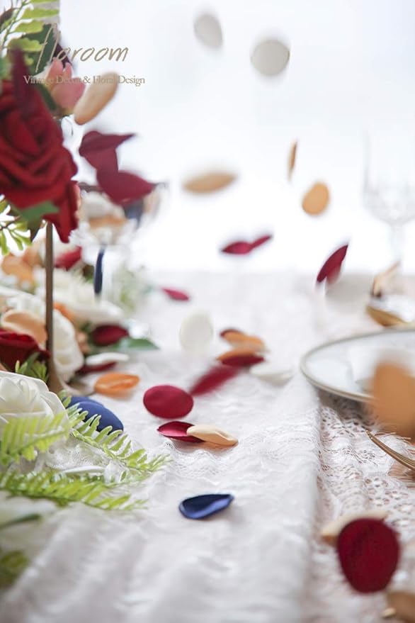 Floroom 500pcs Rose Petals Burgundy Navy Faux Silk Flower Petals for Wedding Flower Girl Basket Aisle Runner Scatter Dinner Table Centerpieces Party Confetti Bridal Shower Romantic Night Decoration