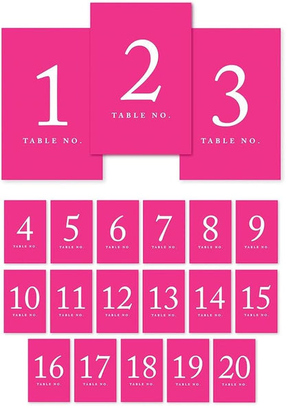 Andaz Press Table Numbers 1-20 on Perforated Paper, Fuchsia, 4x6-inch Single Sided Sign, 1-Set, For Weddings, Graduation