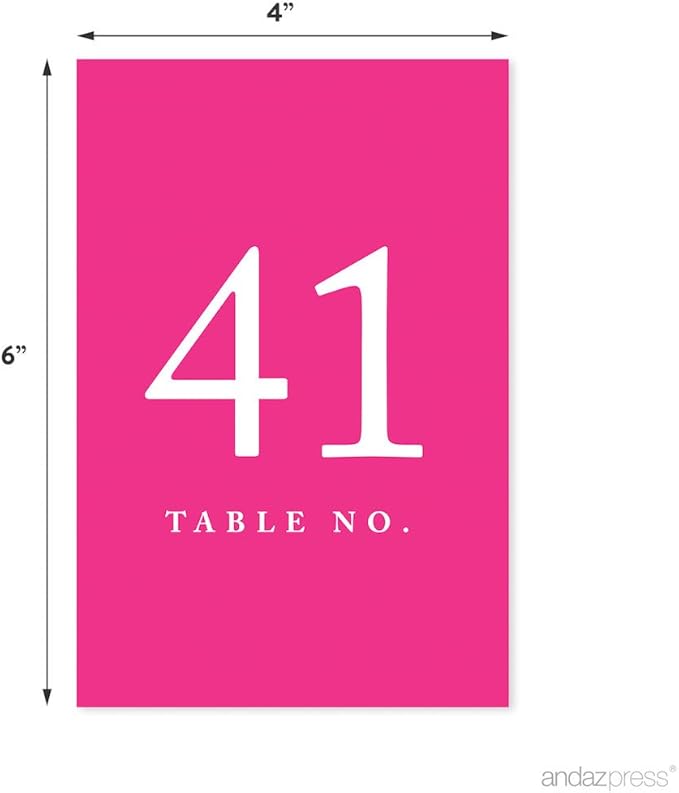 Andaz Press Fuchsia Wedding Table Numbers 41-60, 4x6-Inches Table Number Cards For Wedding Reception, Table Number For Seating Chart For Wedding Reception, Restaurant, Classroom, Boda