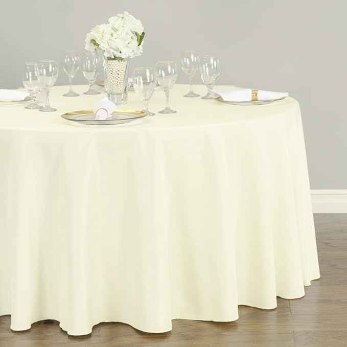 LTC LINENS 10 Pack 108 Inch Round Tablecloths Ivory - Bulk for 48 Inch Round Table Floor Length - Wrinkle Resistant Polyester Fabric Cloth for Wedding