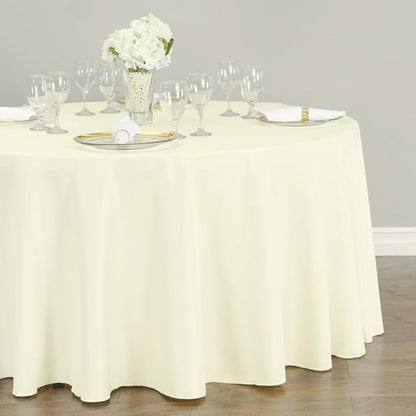 LTC LINENS 10 Pack 108 Inch Round Tablecloths Ivory - Bulk for 48 Inch Round Table Floor Length - Wrinkle Resistant Polyester Fabric Cloth for Wedding