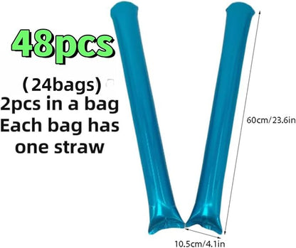 48pcs Round Head Boom Sticks Thunder Sticks Cheering Sticks Team Spirit Plastic Cheerleading Spirit Stick Clapper Inflatable Noise Maker Sports Supply (Metallic Blue)