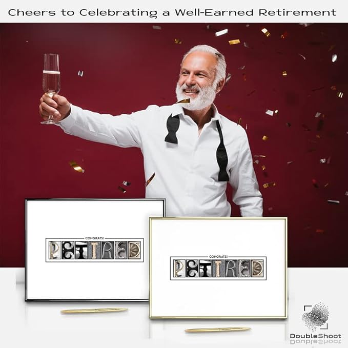 Framed Gold Retirement Decorations Guest Book for Men - 12"x16" Large Sign Poster including Gold Pen & Acrylic Glass - Retired Party favors, Table Centerpieces Plaque