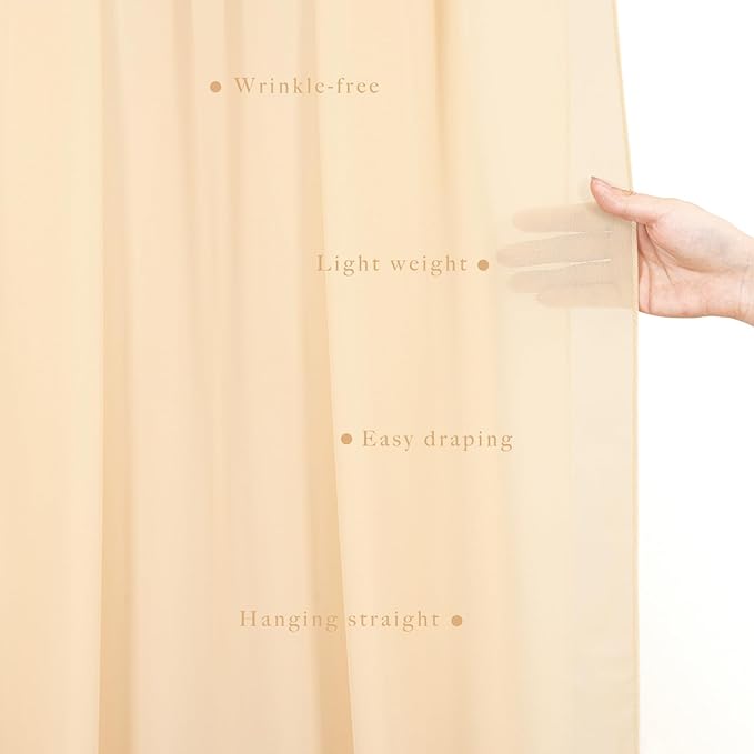 4 Panels Wedding Arch Draping Fabric 20Ft Length x 28" Width Champagne Arch Drapes Chiffon Fabric Sheer Curtains Backdrop for Party Bridal Decorations Wedding Ceremony Ceiling Stage Reception Decor