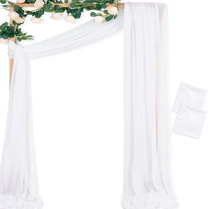 MLMC White Wedding Arch Draping Fabric 2 Panels 29" x 20 FT Extra Long Gauze Drapes Sheer Backdrop Curtains 6.6 Yards Outdoor Drapery Panels for Wedding Church Ceremony Ceiling Decoration