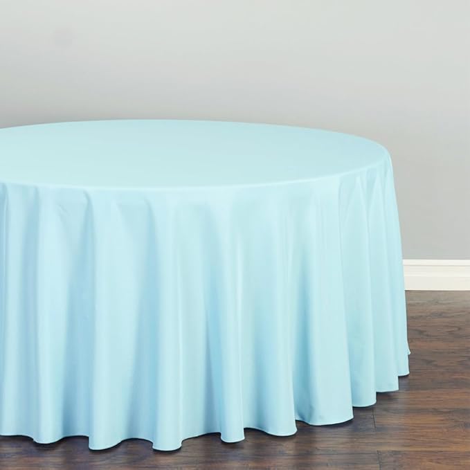 LTC LINENS 10 Pack 108 Inch Round Tablecloths Baby Blue - Bulk for 48 Inch Round Table Floor Length - Wrinkle Resistant Polyester Fabric Cloth for Wedding, Baby Shower