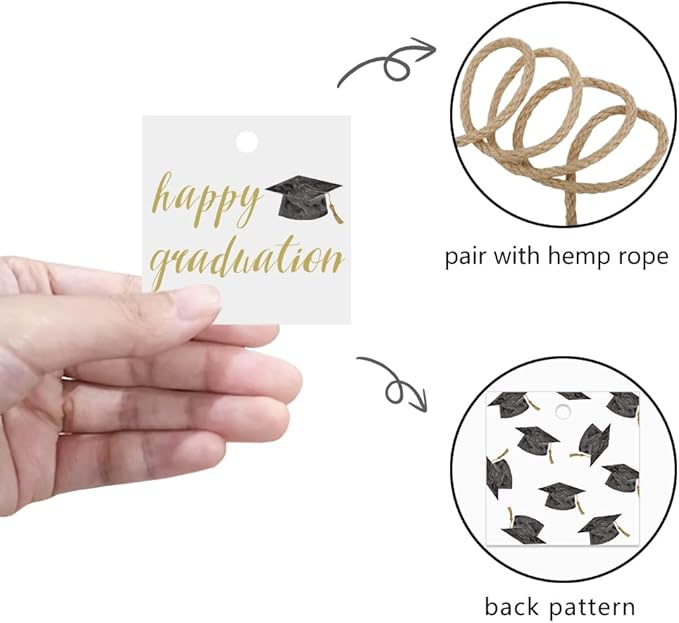50 Pcs Graduation Gift Tags, Congrats Grad Party Favors Gift Tags for High School or Happy College Graduation Party Decoration Supplies (Gold, 2.2 * 2.2)