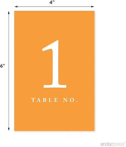 Andaz Press Orange Table Numbers 1-20, 4x6-Inches - Ideal for Wedding Reception, Restaurant, Classroom, Boda