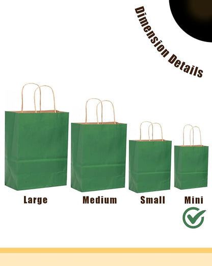qiqee 24 Pcs Deep Green Mini Paper Gift Bags with Handles 6"x4.5"x2.5" Small Brown Kraft Party Favor Bags Treat Bags Multiple Uses (Mini size)