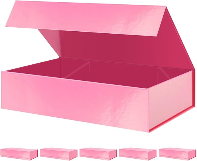 PACKHOME 6 Extra Large Gift Boxes 17.5x11.3x4.3 Inches, Sturdy Shirt Boxes with Magnetic Lids for Clothes and Large Gifts (Glossy Pink)