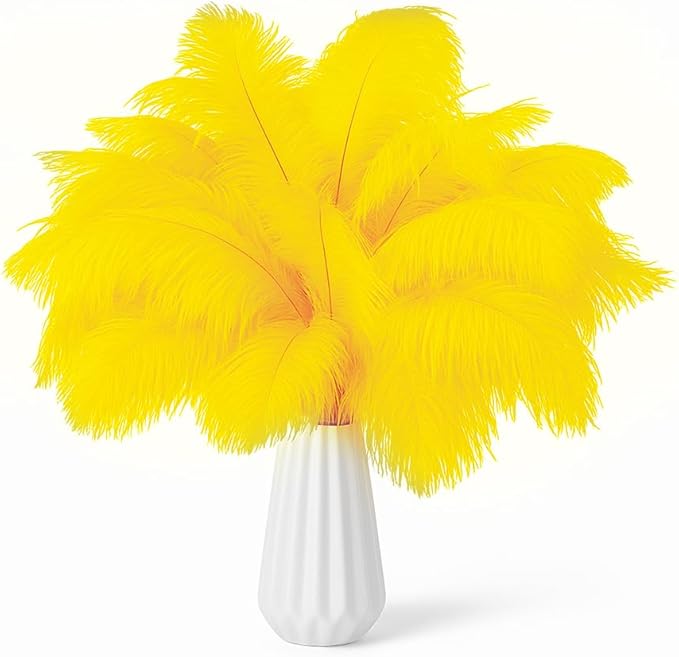 NEWONG 30pcs Yellow Ostrich Feathers Natural Bulk 9-12in（23-30cm） Vase Craft Wedding Home Party Centerpieces Christmas Day Decoration