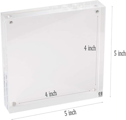 Meetu Acrylic 5x5 Picture Frame 5 Pack Clear Two Sided Desk Photo Frame Magnetic Frame Inner Size 4x4 with Gift Pack for Display Family Pictures Baby Photos Friends Pictures Pet Dog Picture