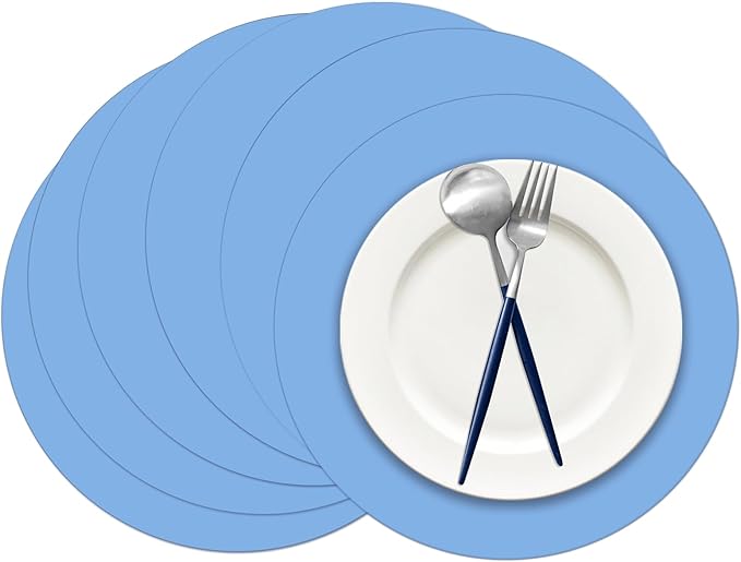 50 Pieces Baby Blue Paper Place Mats Round Disposable Table Mats Blue Paper Doilies Decorative Placemats for Wedding Banquet Party Home Dining Tableware Decor