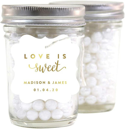 Andaz Press Personalized Fancy Frame Square Wedding Gift Tags, Metallic Gold Ink, Love is Sweet, 24-Pack, Custom Made Any Name