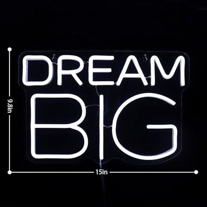 Dream-Big Neon Sign For Wall Decor In Bedroom or Bar,Dream Led Neon Sign For Birthday Gifts,Festivals Decoration,Party Sign Hang on Wall 15 * 9.8inches