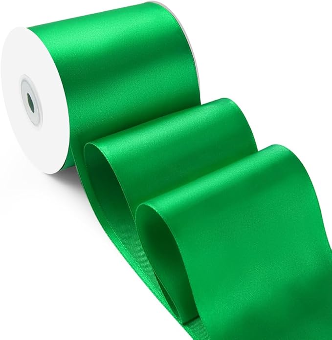3 Inch 25 Yard Wide Satin Ribbon Green, Solid Fabric Large Ribbon Roll for Cutting Ceremony Wedding Opening Party Decoration, Chairs, Sewing, Festival Pageant Sashes