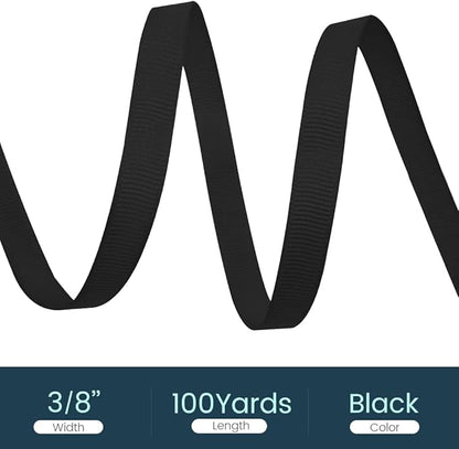 3/8" X 100 Yards Black Grosgrain Ribbon, Premium Grosgrain Ribbon for Sewing, Gift Wrapping, Bow Making, Wedding Decor, Wrapping and More (Black)