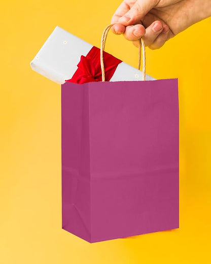 qiqee 24 Pcs Rosy Mini Paper Gift Bags with Handles 6"x4.5"x2.5" Small Brown Kraft Party Favor Treat Bags Multiple Uses (Mini size)