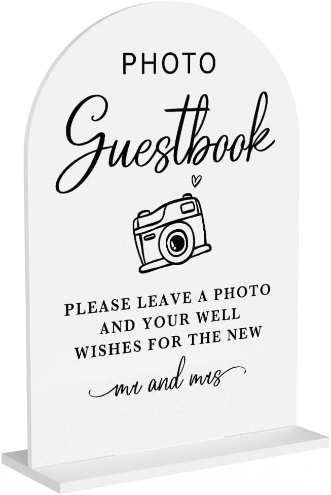 Acrylic Wedding Sign Photo Guestbook Sign for Wedding Wedding Signs for Ceremony Modern Calligraphy Arch Acrylic Table Top Sign for Wedding Reception and Event Party Table(white）