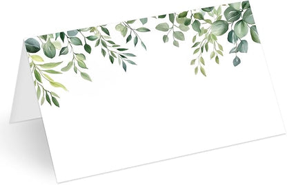 25 Pcs Greenery Place Cards, Watercolor Blank Tent Name Cards for Food Buffet, Dinner Party, Wedding Reception, Bridal Shower Table Setting -07