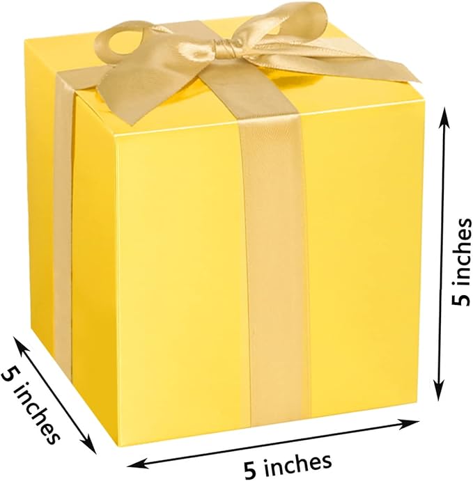COTOPHER Small Gift Boxes 25 Pack 5x5x5 inches Gold Gift Boxes with Lids for Gifts, Crafting, Wedding Party Favor, Cupcake Boxes, Candy, Bridesmaids Proposal Box with Ribbons and Stickers