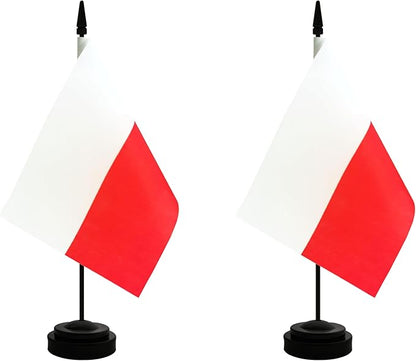 2 Pack Poland Desk Flag, Polish Table Office Flag with Solid Pole and Stand Base, International Country Flag, Festival Celebration, Classroom Meeting Desktop Decoration (Poland)