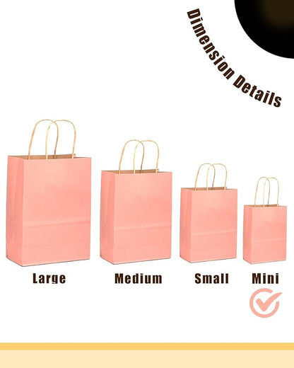 qiqee 24 Pcs Bright Pink Mini Paper Gift Bags with Handles 6"x4.5"x2.5" Small Brown Kraft Party Favor Bags Treat Bags Multiple Uses (Mini size)
